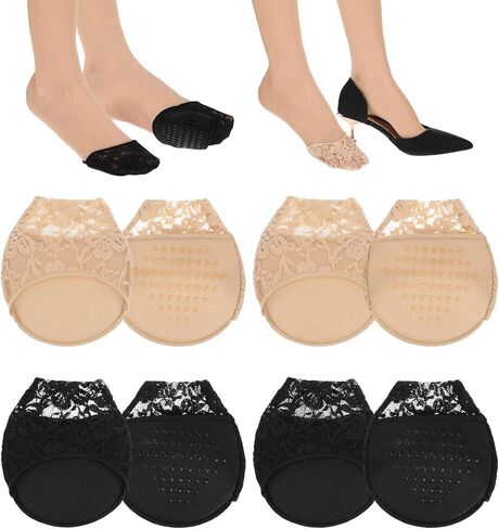 4 Pairs Toe Covers for Women, Toe Socks for Heels with Padding, Half Socks for Heel & Mules to Prevent Blisters (Beige and Black) in Saudi Arabia