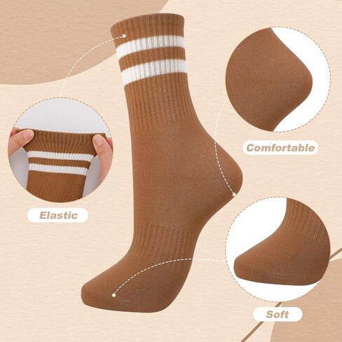 10 Pairs Women's Striped Crew Socks Retro Vintage 2 Style Sock Soft Breathable Casual Cotton Cozy Socks in Kuwait