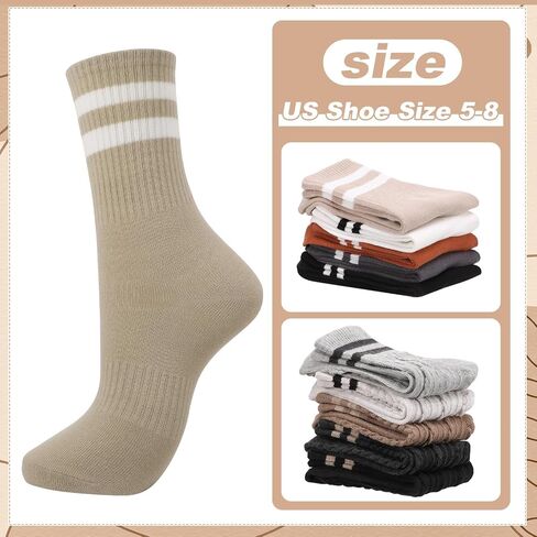 10 Pairs Women's Striped Crew Socks Retro Vintage 2 Style Sock Soft Breathable Casual Cotton Cozy Socks in Kuwait