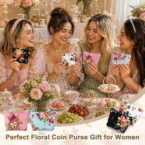 24 Pack Vintage Floral Coin Purses Bulk for Tea Party Favors, 3.5 x 4.6 in Canvas Zipper Pouches Small Change Purse Wallets for Women Guests Birthday Bridal Shower Gifts in Saudi Arabia
