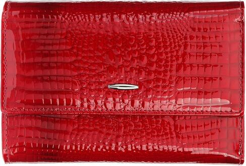Women's Wallet Oil-waxed Genuine Leather, Crocodile Embossed Compact Bi-fold Wallet for Women with Magnetic Closure, Multi Card Slots, ID Window, Zipper Pockets (Red) in Kuwait