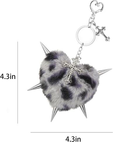 Punk Cross Heart Bag Plush Keychain for Women Goth Grunge Leopard Print Keychain Bag Purse Charm for Handbag Jewelry in Saudi Arabia
