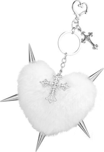 Punk Cross Heart Bag Plush Keychain for Women Goth Grunge Leopard Print Keychain Bag Purse Charm for Handbag Jewelry in Saudi Arabia