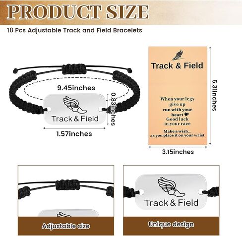 Huquary 18 Sets Track and Field Gift for Runner Bulk Stainless Steel Track and Field Keychain Adjustable Running Bracelets Charm with Cards and Organza Bags for Men Women Marathon Team in Kuwait