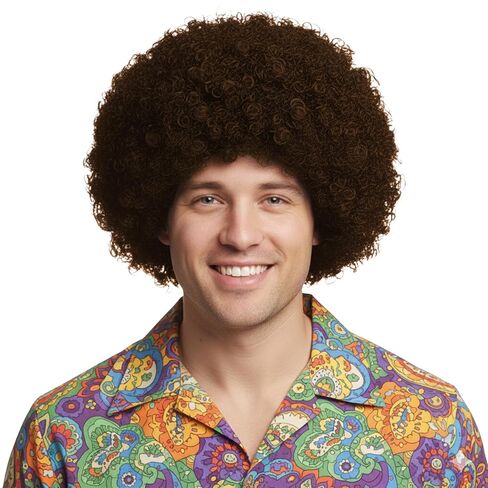 Vaulted Skulls & Co Afro Wig | Jumbo Afro Wig | 70s Disco Wigs | Funky Rocker Wigs | Hippie Costume Accessories | Clown Costume Headpiece (Brown) in Saudi Arabia