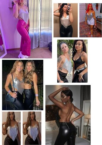 Womens Sexy Sparkly Chain Top Metallic Sequin Rhinestone Halter Backless Crop Outfit Party Club Tank Shirt (Sliver V) in Saudi Arabia