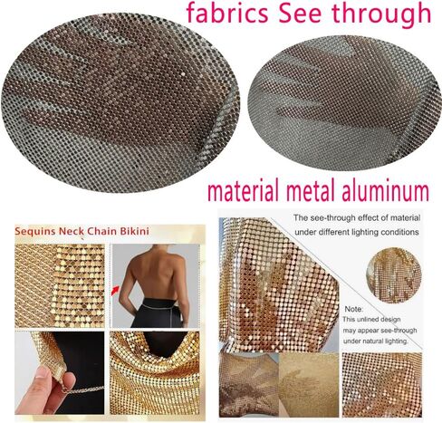 Womens Sexy Sparkly Chain Top Metallic Sequin Rhinestone Halter Backless Crop Outfit Party Club Tank Shirt (Sliver V) in Saudi Arabia
