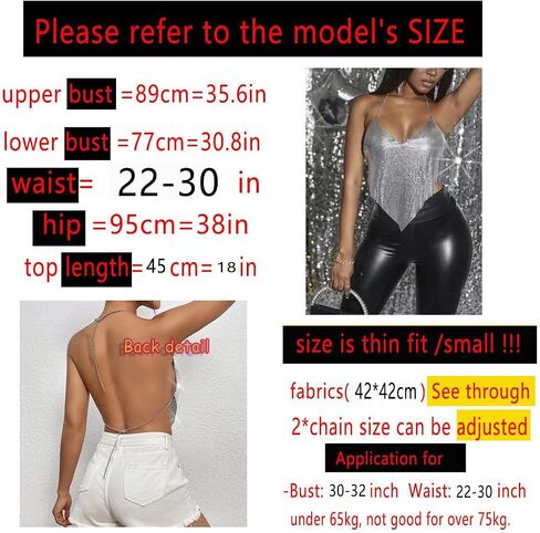 Womens Sexy Sparkly Chain Top Metallic Sequin Rhinestone Halter Backless Crop Outfit Party Club Tank Shirt (Sliver V) in Saudi Arabia