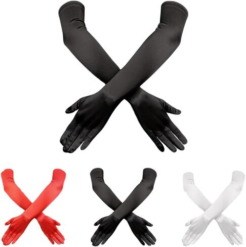 Women's 3 Pairs Long Satin Opera Gloves Black Red White Elbow Length 1920s Bridal Costume Gloves in Saudi Arabia