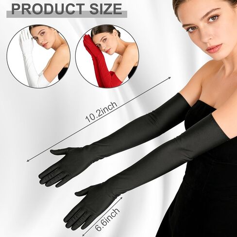 Women's 3 Pairs Long Satin Opera Gloves Black Red White Elbow Length 1920s Bridal Costume Gloves in Saudi Arabia