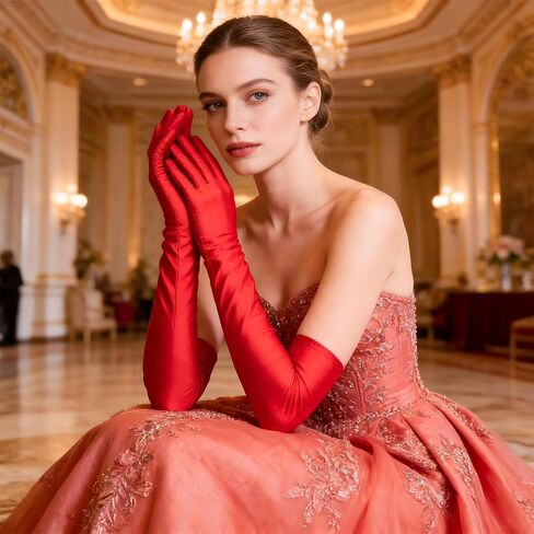 Women's 3 Pairs Long Satin Opera Gloves Black Red White Elbow Length 1920s Bridal Costume Gloves in Saudi Arabia