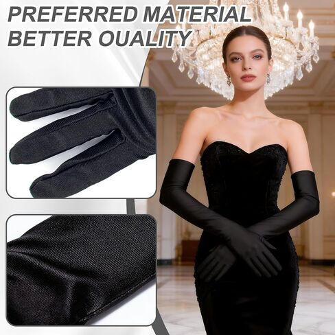Women's 3 Pairs Long Satin Opera Gloves Black Red White Elbow Length 1920s Bridal Costume Gloves in Saudi Arabia