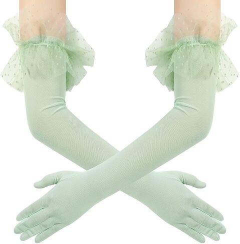 Women's Long Lace Opera Party Sheer Gloves Elbow Length Mesh Tulle Gloves for Wedding Bridal Prom Costume in Saudi Arabia