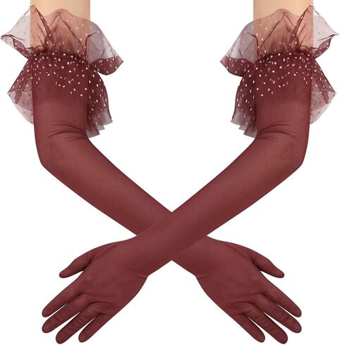 Women's Long Lace Opera Party Sheer Gloves Elbow Length Mesh Tulle Gloves for Wedding Bridal Prom Costume in Saudi Arabia