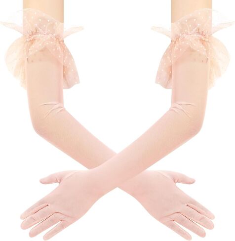 Women's Long Lace Opera Party Sheer Gloves Elbow Length Mesh Tulle Gloves for Wedding Bridal Prom Costume in Saudi Arabia