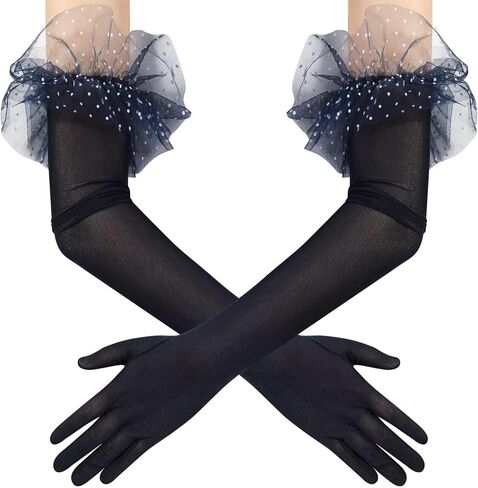 Women's Long Lace Opera Party Sheer Gloves Elbow Length Mesh Tulle Gloves for Wedding Bridal Prom Costume in Saudi Arabia