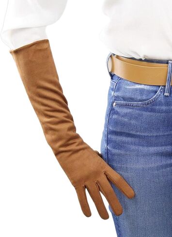 DooWay Long SUEDE GLOVES for Women Faux Leather 40CM 16" Elbow Length Stretchy Soft Winter Warm Evening Opera Dressing Glove in Kuwait