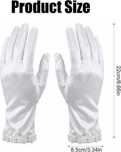 Elegant Satin Gloves Tea Party Gloves Wrist Pearl Dress Glove Women's Pearl Wedding Bridal Glove, Short White Glovess for Women in Saudi Arabia