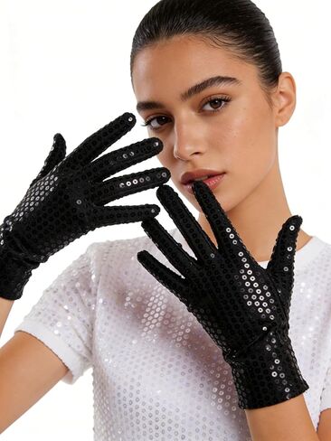 AMPOSSTO 1 Pair Sparkly Sequin Gloves for Women Shiny Dance Rave Festival Gloves Mittens Glitter Costume Accessories in Saudi Arabia