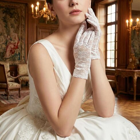 Lace Gloves Tea Party Short Lace Vintage Wrist Opera Gloves Courtesy Dressy for Women Dinner Party Evening Wedding in Saudi Arabia