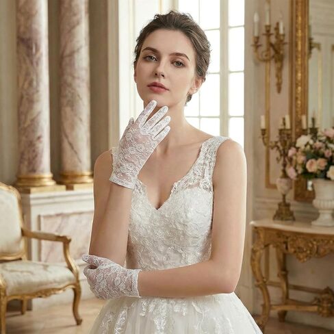 Lace Gloves Tea Party Short Lace Vintage Wrist Opera Gloves Courtesy Dressy for Women Dinner Party Evening Wedding in Saudi Arabia