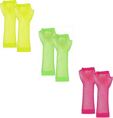 3Pairs 80s Fishnet Gloves Fingerless Neon Gloves for Women Fishnet Arm Sleeves for Cosplay Halloween Accessories in Kuwait