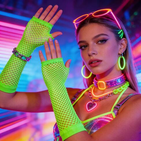 3Pairs 80s Fishnet Gloves Fingerless Neon Gloves for Women Fishnet Arm Sleeves for Cosplay Halloween Accessories in Kuwait