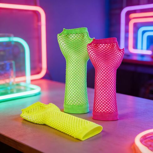 3Pairs 80s Fishnet Gloves Fingerless Neon Gloves for Women Fishnet Arm Sleeves for Cosplay Halloween Accessories in Kuwait
