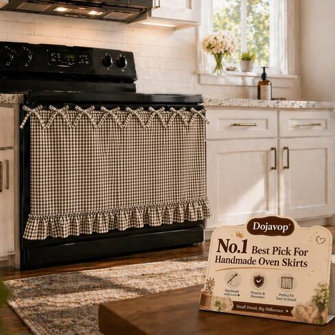 Handmade Oven Skirt Curtain for Door Kitchen Dishwasher Hidden Curtain Tie Top Farmhouse Meadow Skirt Heat-Resistant for Stove Kitchen Décor with Ruffles and Ribbon Ties Heat Resistant (Oat) in Saudi Arabia