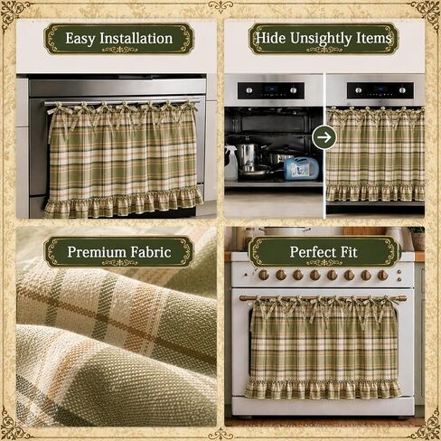 Handmade Oven Skirt Curtain for Door Kitchen Dishwasher Hidden Curtain Tie Top Farmhouse Meadow Skirt Heat-Resistant for Stove Kitchen Décor with Ruffles and Ribbon Ties Heat Resistant (Oat) in Saudi Arabia