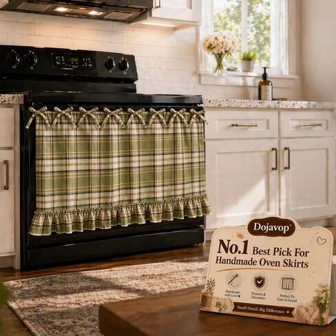 Handmade Oven Skirt Curtain for Door Kitchen Dishwasher Hidden Curtain Tie Top Farmhouse Meadow Skirt Heat-Resistant for Stove Kitchen Décor with Ruffles and Ribbon Ties Heat Resistant (Oat) in Saudi Arabia