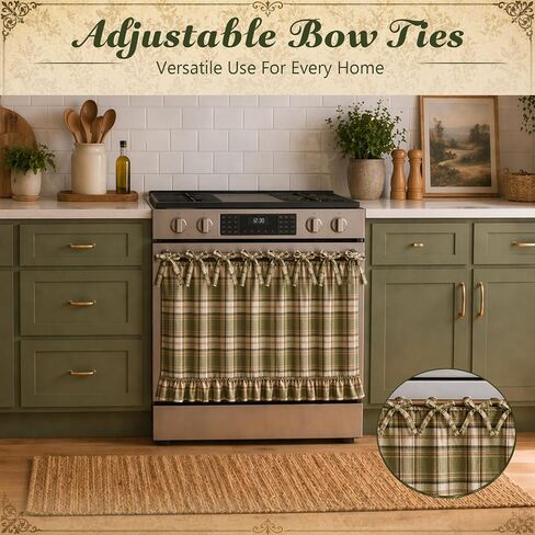 Handmade Oven Skirt Curtain for Door Kitchen Dishwasher Hidden Curtain Tie Top Farmhouse Meadow Skirt Heat-Resistant for Stove Kitchen Décor with Ruffles and Ribbon Ties Heat Resistant (Oat) in Saudi Arabia