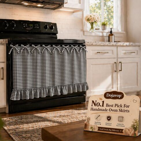 Handmade Oven Skirt Curtain for Door Kitchen Dishwasher Hidden Curtain Tie Top Farmhouse Meadow Skirt Heat-Resistant for Stove Kitchen Décor with Ruffles and Ribbon Ties Heat Resistant (Oat) in Saudi Arabia