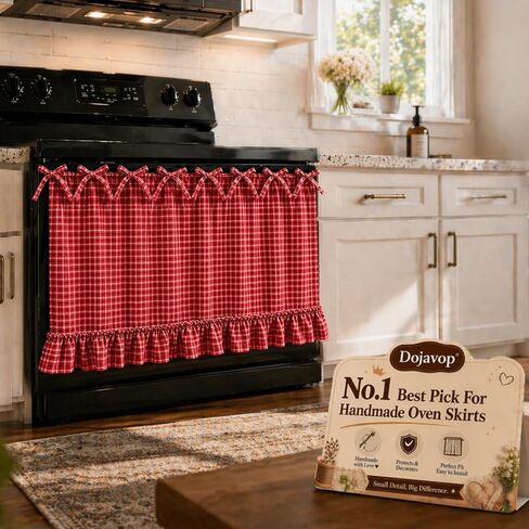 Handmade Oven Skirt Curtain for Door Kitchen Dishwasher Hidden Curtain Tie Top Farmhouse Meadow Skirt Heat-Resistant for Stove Kitchen Décor with Ruffles and Ribbon Ties Heat Resistant (Oat) in Saudi Arabia