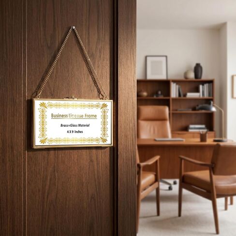 JUXYES Hanging Business License Frame Brass License Certificate Display Frame, Double Glass Floating Diploma Frames, Wall Mount Gold Display Frames for 4x9 and 3.5x8.5 Certificate Business Licenses in Kuwait