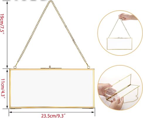 JUXYES Hanging Business License Frame Brass License Certificate Display Frame, Double Glass Floating Diploma Frames, Wall Mount Gold Display Frames for 4x9 and 3.5x8.5 Certificate Business Licenses in Kuwait