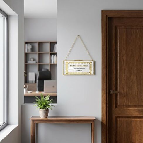 JUXYES Hanging Business License Frame Brass License Certificate Display Frame, Double Glass Floating Diploma Frames, Wall Mount Gold Display Frames for 4x9 and 3.5x8.5 Certificate Business Licenses in Kuwait