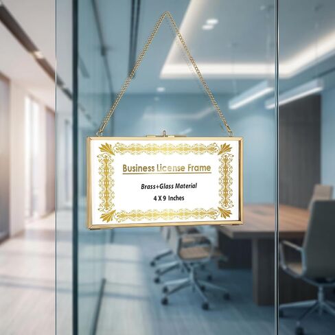 JUXYES Hanging Business License Frame Brass License Certificate Display Frame, Double Glass Floating Diploma Frames, Wall Mount Gold Display Frames for 4x9 and 3.5x8.5 Certificate Business Licenses in Kuwait