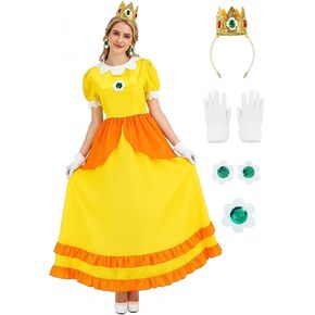 Princess Rosalina Costume Adults Princess Daisy Dress Women Halloween Cosplay Party Dress with Gown Earrings Gloves in Saudi Arabia