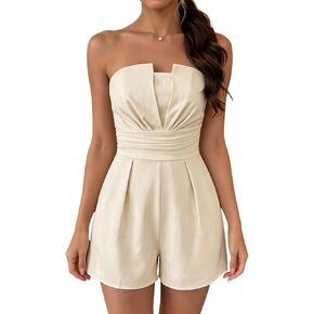 Women Strapless Romper Dressy Sleeveless Off Shoulder Tube Top Short Jumpsuits Summer Sexy Casual Vacation Outfits in Saudi Arabia