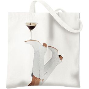 BIDODABADIl Western Martini Tote Bag - Espresso Martini Gifts Canvas Tote Bag, Hostess Gift Canvas Shopping Bags, Cowboy Cowgirl Themed Gifts, 14.9x14.5 Inch in Kuwait