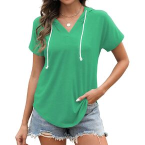 Poetsky Hoodies for Women V Neck Long Sleeve Lightweight Sweatshirts Drawstring Pullover Tops in Saudi Arabia