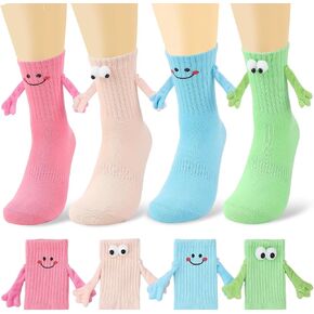 4 Pcs Magnetic Holding Hands Socks, Funny Crazy Socks Cute Couple Sock, Birthday Gift for Couples Friends in Kuwait