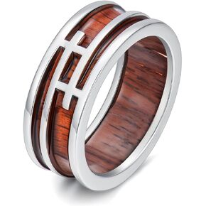 Wooden Celtic/Cross Ring 925 Sterling Silver Wedding Band Wood Mens Rings Engagement Ring Jewelry Gift for Men Women Size 8-14 in Saudi Arabia