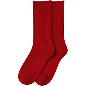 NoRch Women’s Red Ribbed Crew Socks – Soft Stretch Cotton Calf-High Socks for Sneakers, Boots & Casual Wear (Size 6–10) in Saudi Arabia