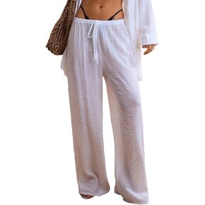 RoseSeek Women's Swimsuit Cover Up Drawstring Waist Wide Leg Loose Pants Beach Vacation Clothes in Saudi Arabia