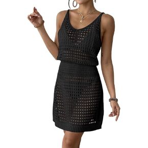Womens Swimsuit Cover Up Sleeveless Swimwear Crochet Hollow Out Bathing Suit Beach Vacation Dress 2026 Summer Outfits in Saudi Arabia