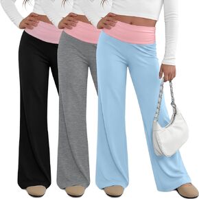 3 Pack Girls' Wide Leg Pants Summer Casual Yoga Baggy Sweatpants Flowy Kid Color Block Elastic Waist Joggers 5-14Y in Kuwait