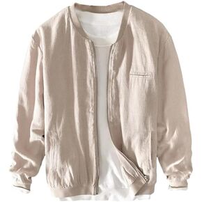 GYori Breathable Linen Men's Lightweight Bomber Jacket Causal Varsity Flight Windbreaker Track Jackets Zip Up Coat in Saudi Arabia