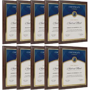 PlaqueMaker Pack of 10 - Slide in Document Plaque with Gold Frame and Coated Cherry Wood - Display Certificates, Diploma's, or Create A Custom Award with Our Easy to Use Slide in Kit in Saudi Arabia